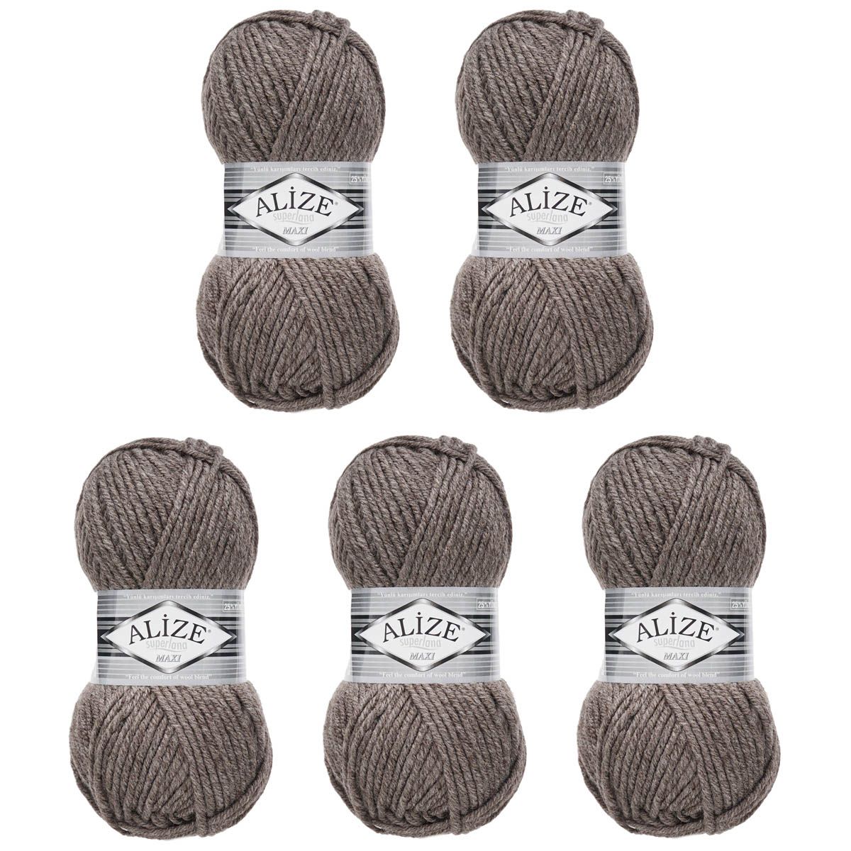 Пряжа Alize полушерстяная мягкая теплая Superlana maxi 100г 100м 5 шт кофе с молоком меланж - фото 8