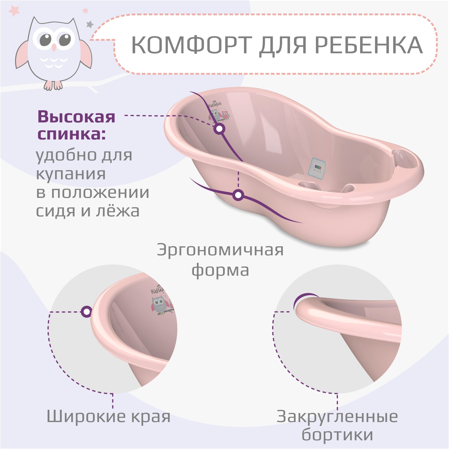 Ванночка для купания KidWick Шатл с термометром розовый - фото 3