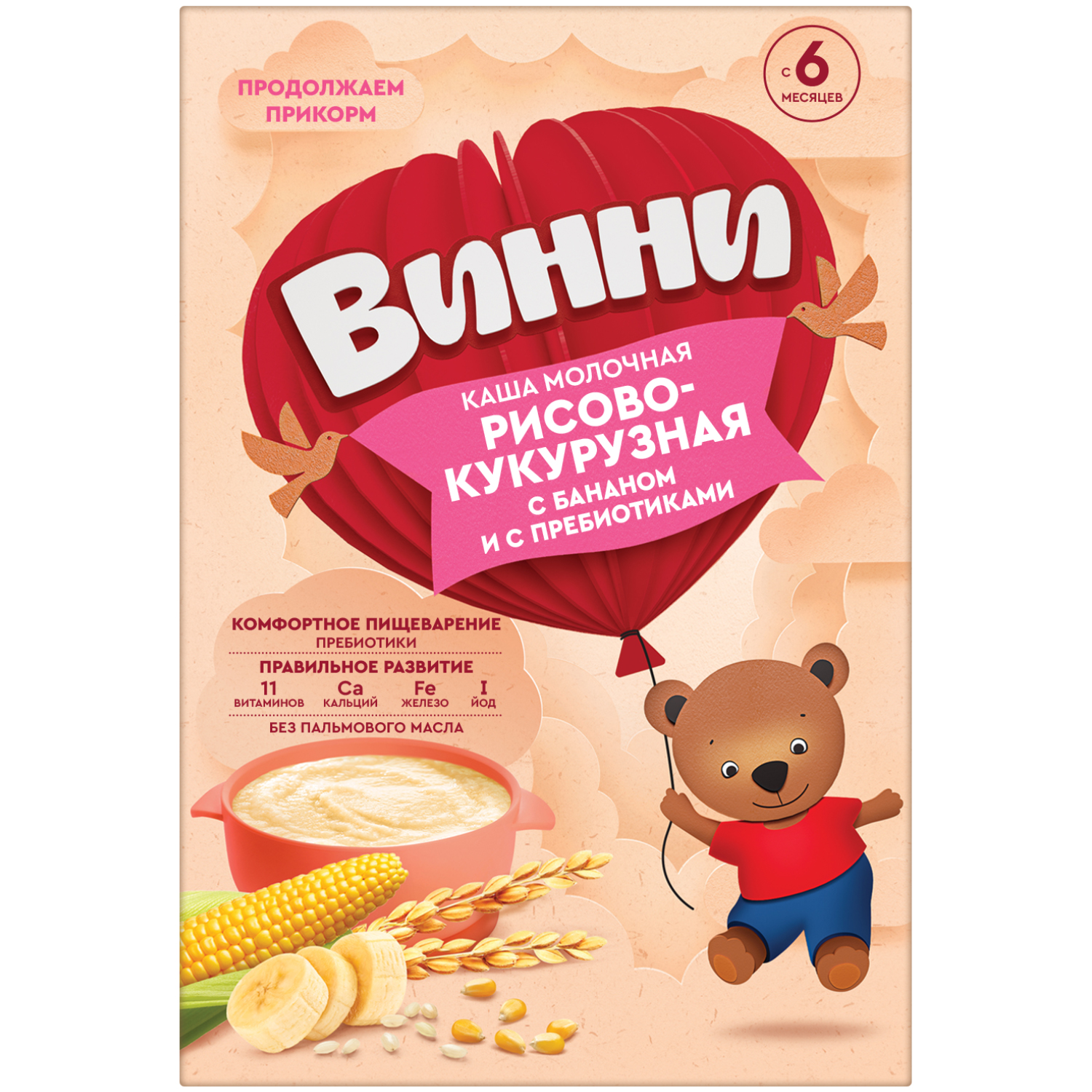 Каша Винни молочная рисово-кукурузная с бананом 200г с 6месяцев - фото 1