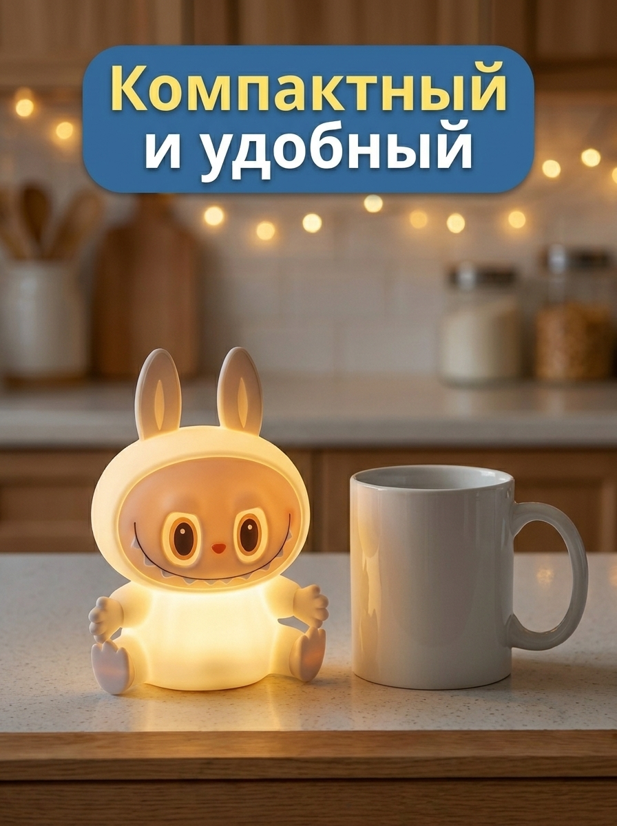 Игрушка ночник FUMIKO Лабубу желтый - фото 5