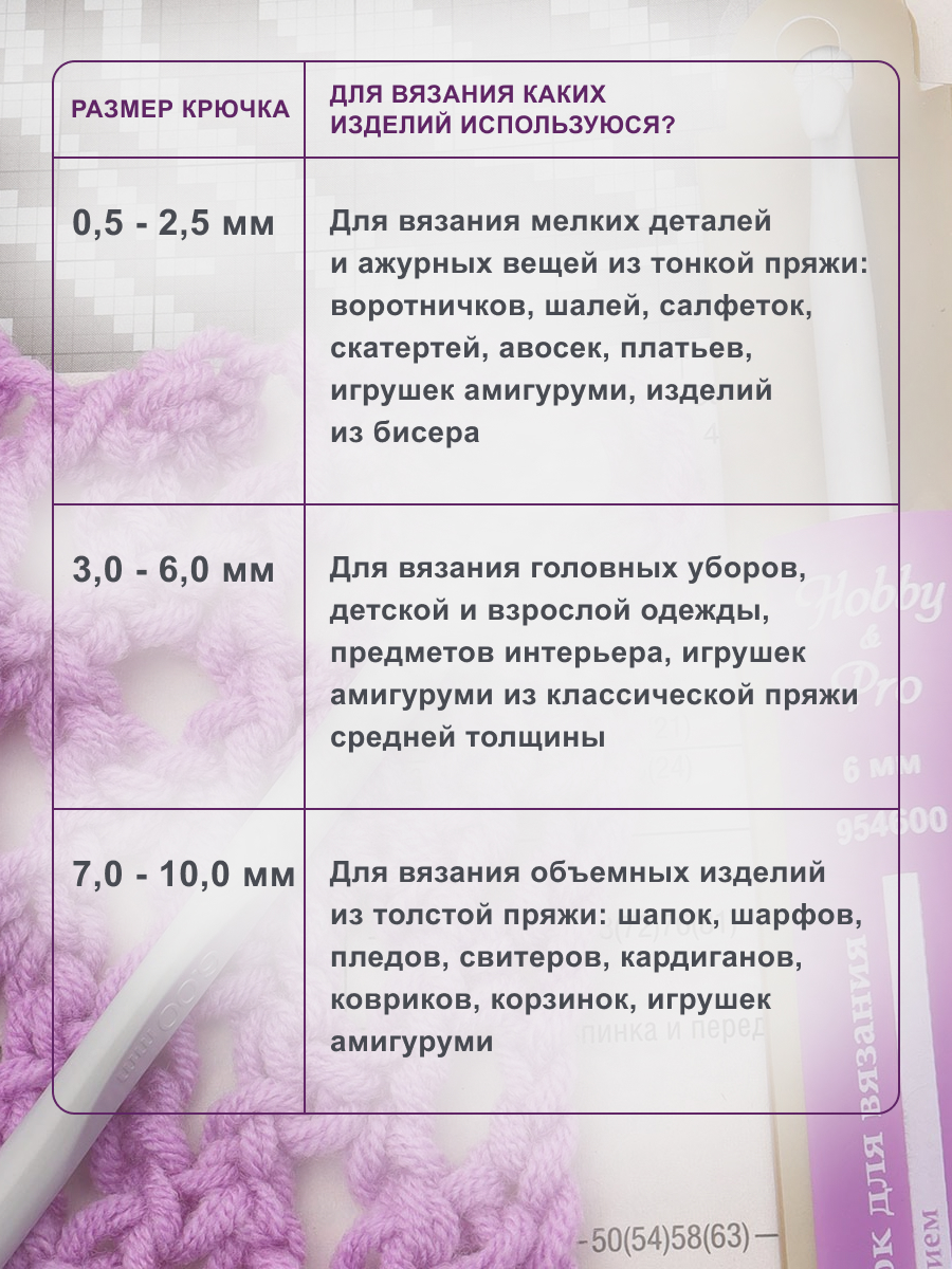 Крючок для вязания Hobby Pro металлический с тефлоновым покрытием для 6 мм 15 см 954600 - фото 5