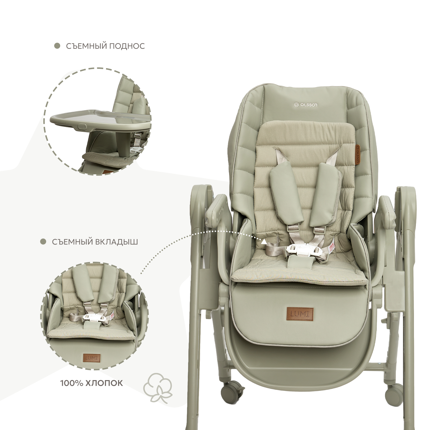 Стульчик для кормления Olsson Lumi хаки - фото 6