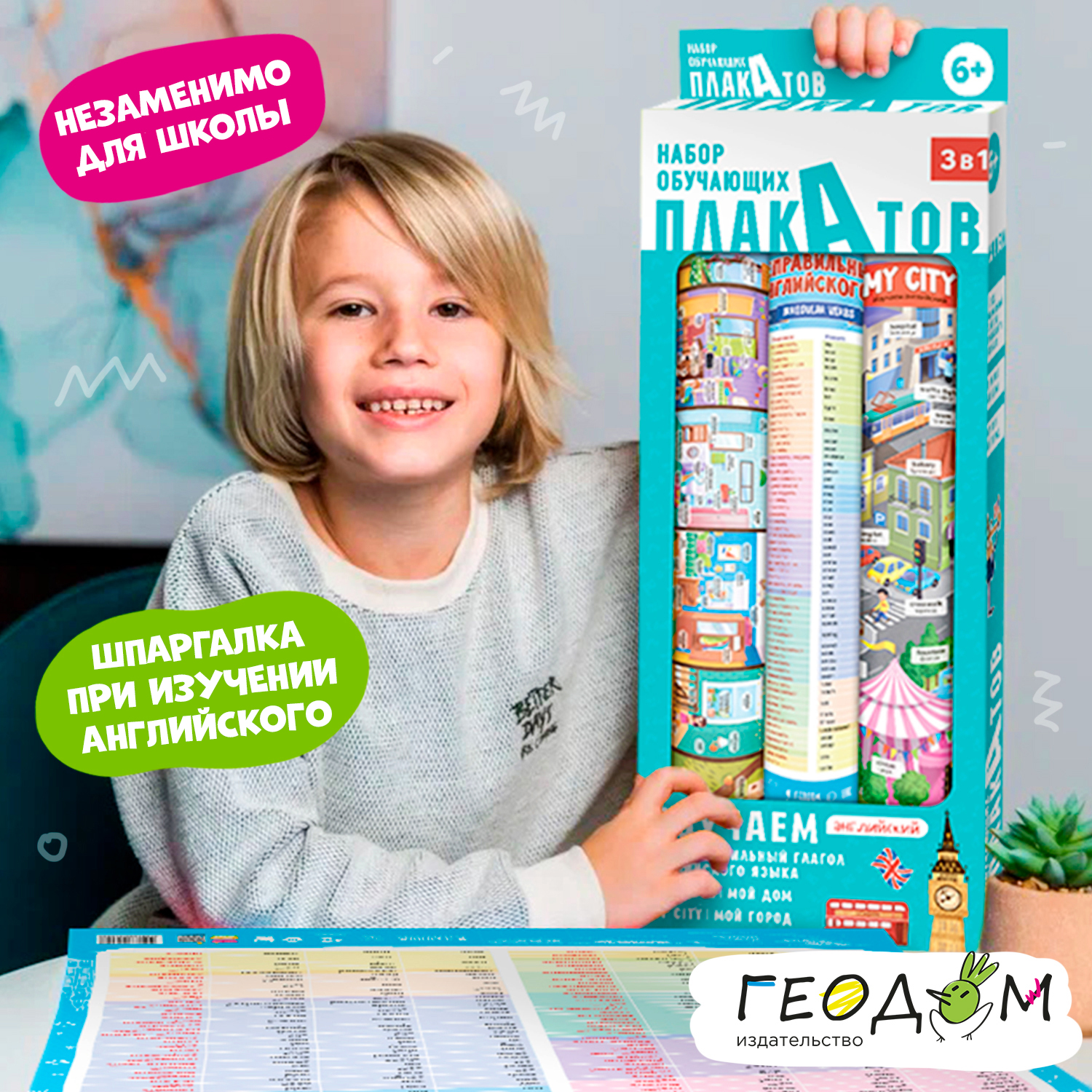 Набор обучающих плакатов ГЕОДОМ 101 неправильный глагол+My house Мой дом+My city Мой город - фото 2