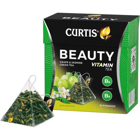 Чай зеленый Curtis Beauty 15 пирамидок с кусочками винограда и витаминами В6 В9
