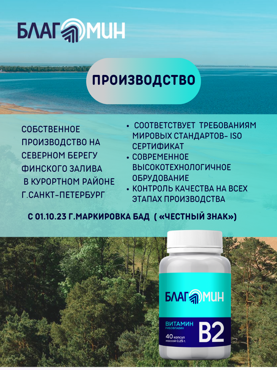 БАД Благомин Витамин В2 (рибофлавин 2мг) капсулы массой 0.25г №40 - фото 8