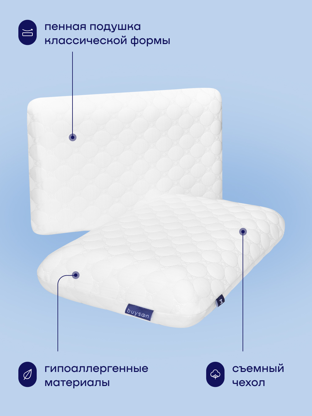 Подушка ортопедическая buyson BuyFeel M высота 11.5 см 40 x 60 см 1 шт. - фото 6