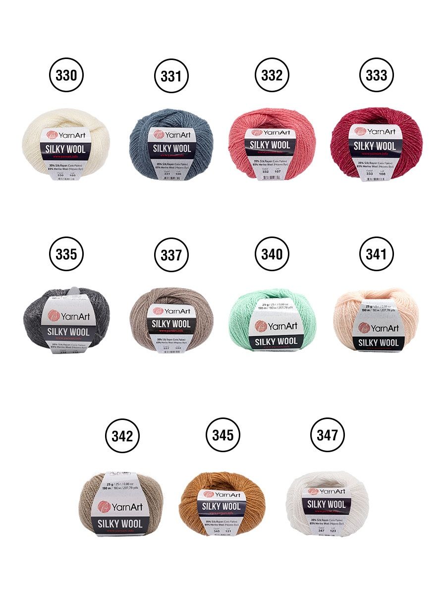 Пряжа YarnArt Silky Wool полушерстяная меринос 25 г 190 м 330 молочный 10 мотков - фото 2