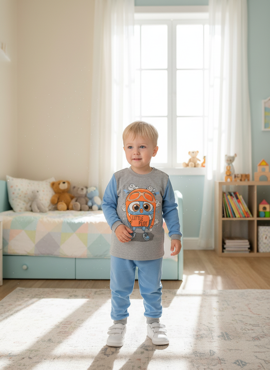 Костюм Утенок 751 голубой меланж сова пилот - фото 1