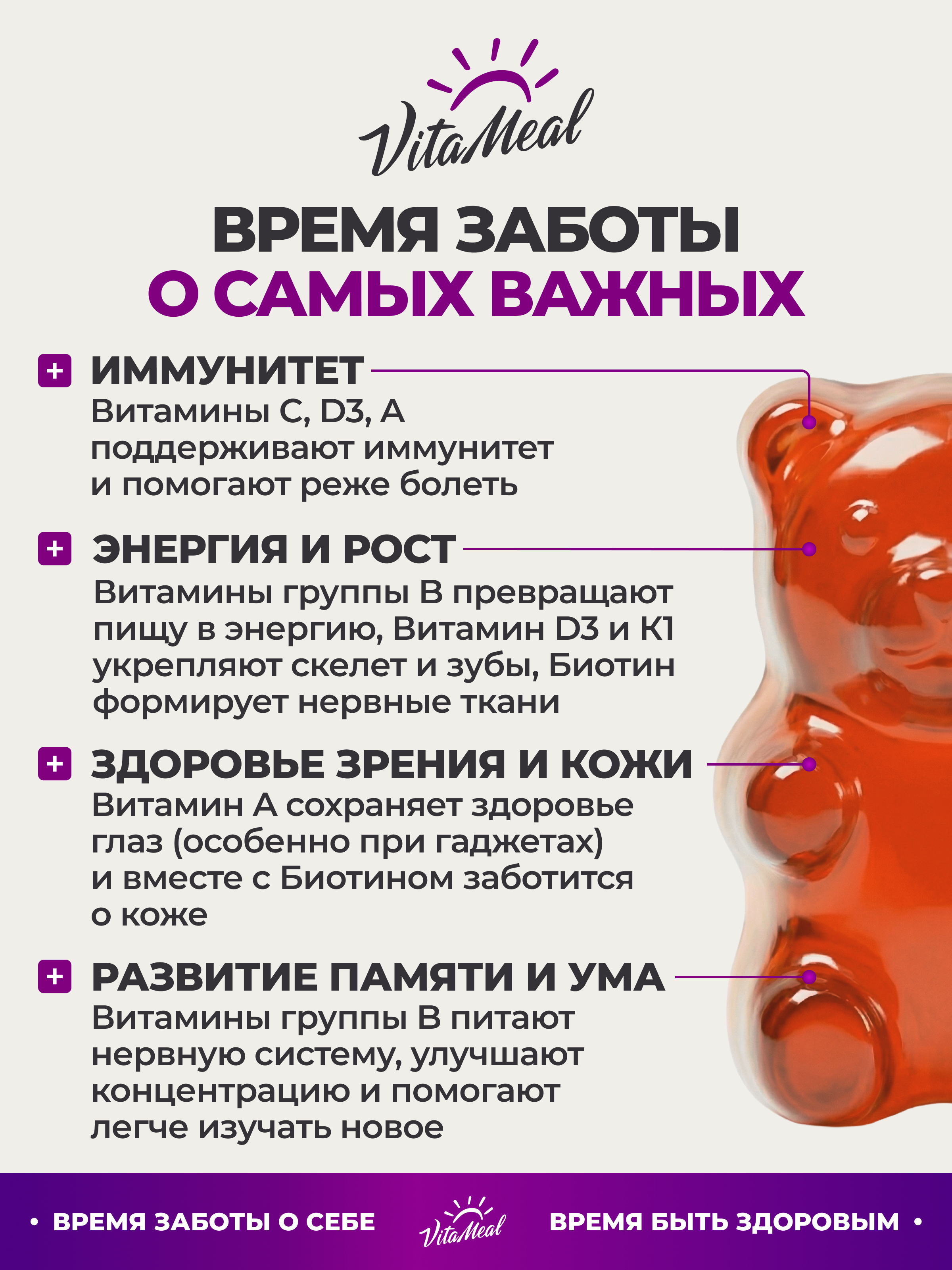 Витамины VitaMeal для детей жевательные мармеладные мишки для иммунитета 120 пастилок - фото 4