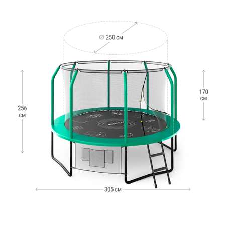 Батут каркасный Supreme 10 ft UNIX line game Green общий диаметр 305 см до 150 кг