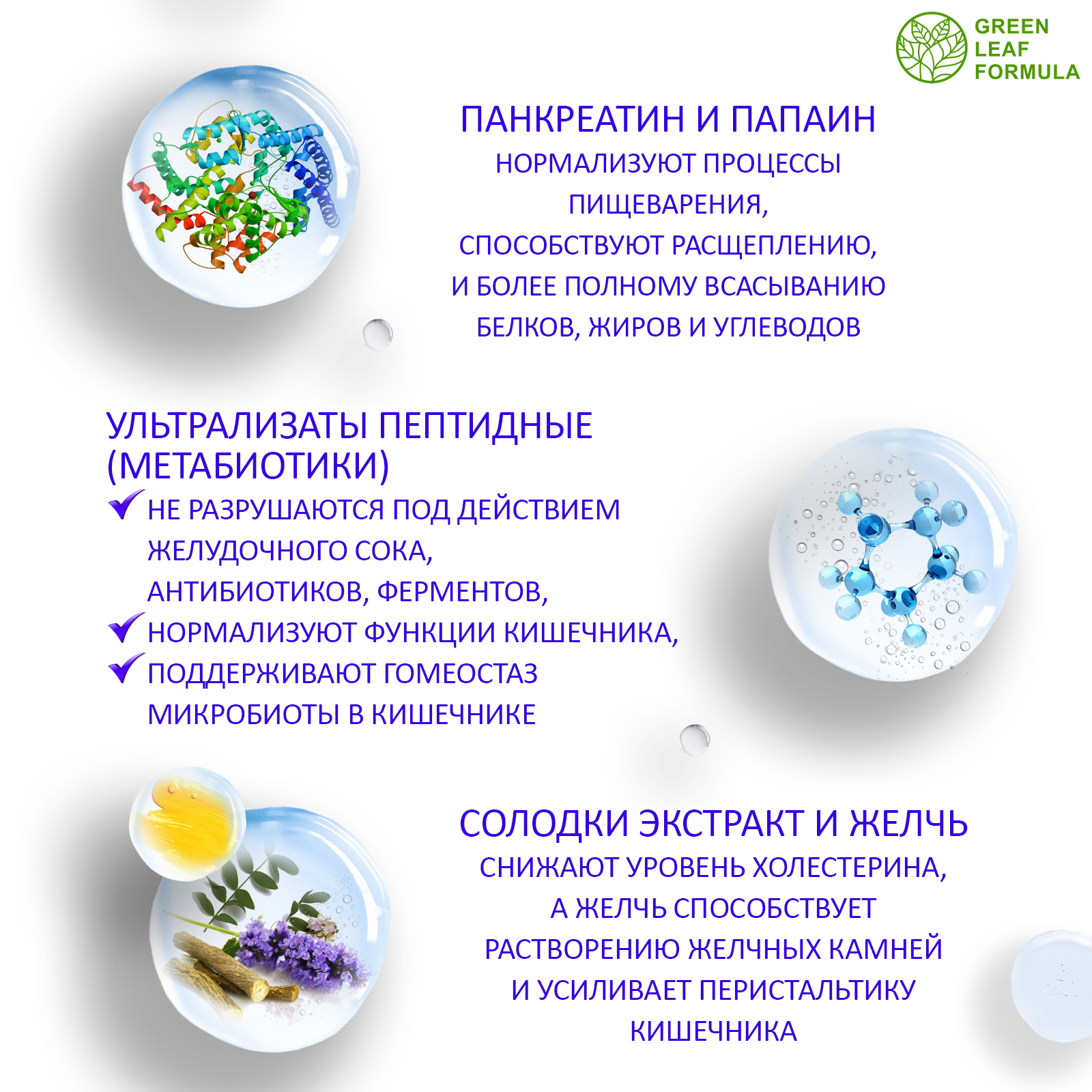Панкреатин с метабиотиками Green Leaf Formula ферменты для пищеварения для микрофлоры кишечника - фото 4