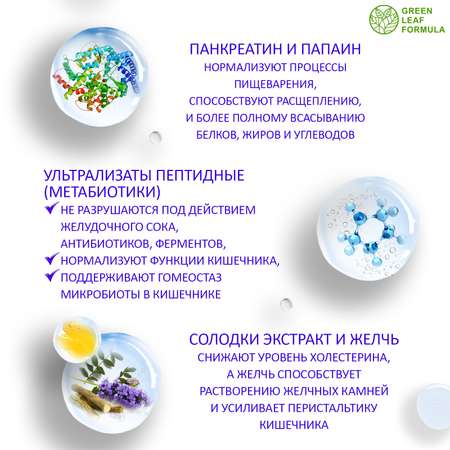 Панкреатин с метабиотиками Green Leaf Formula ферменты для пищеварения для микрофлоры кишечника