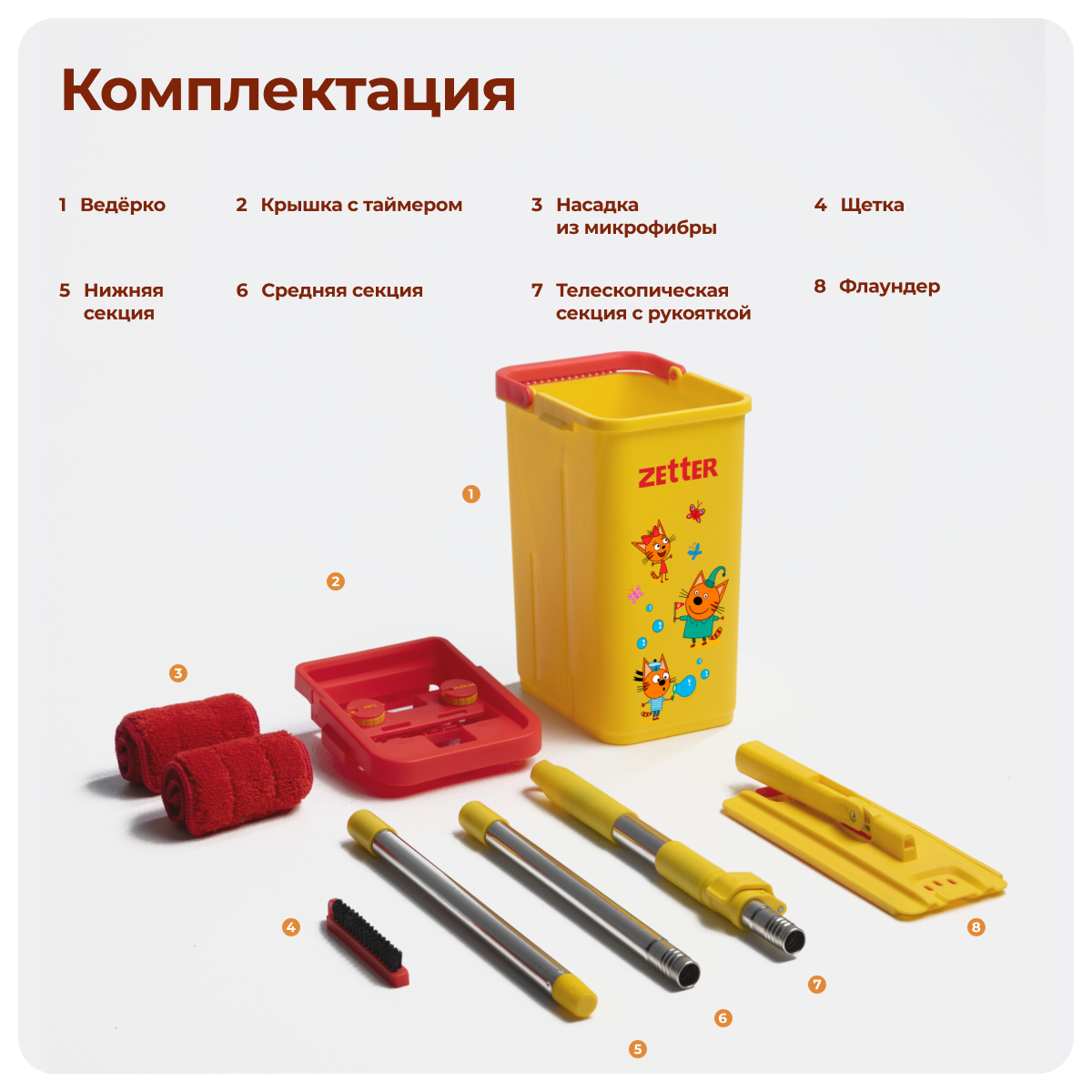 Швабра и ведро с отжимом Zetter Три Кота - фото 8
