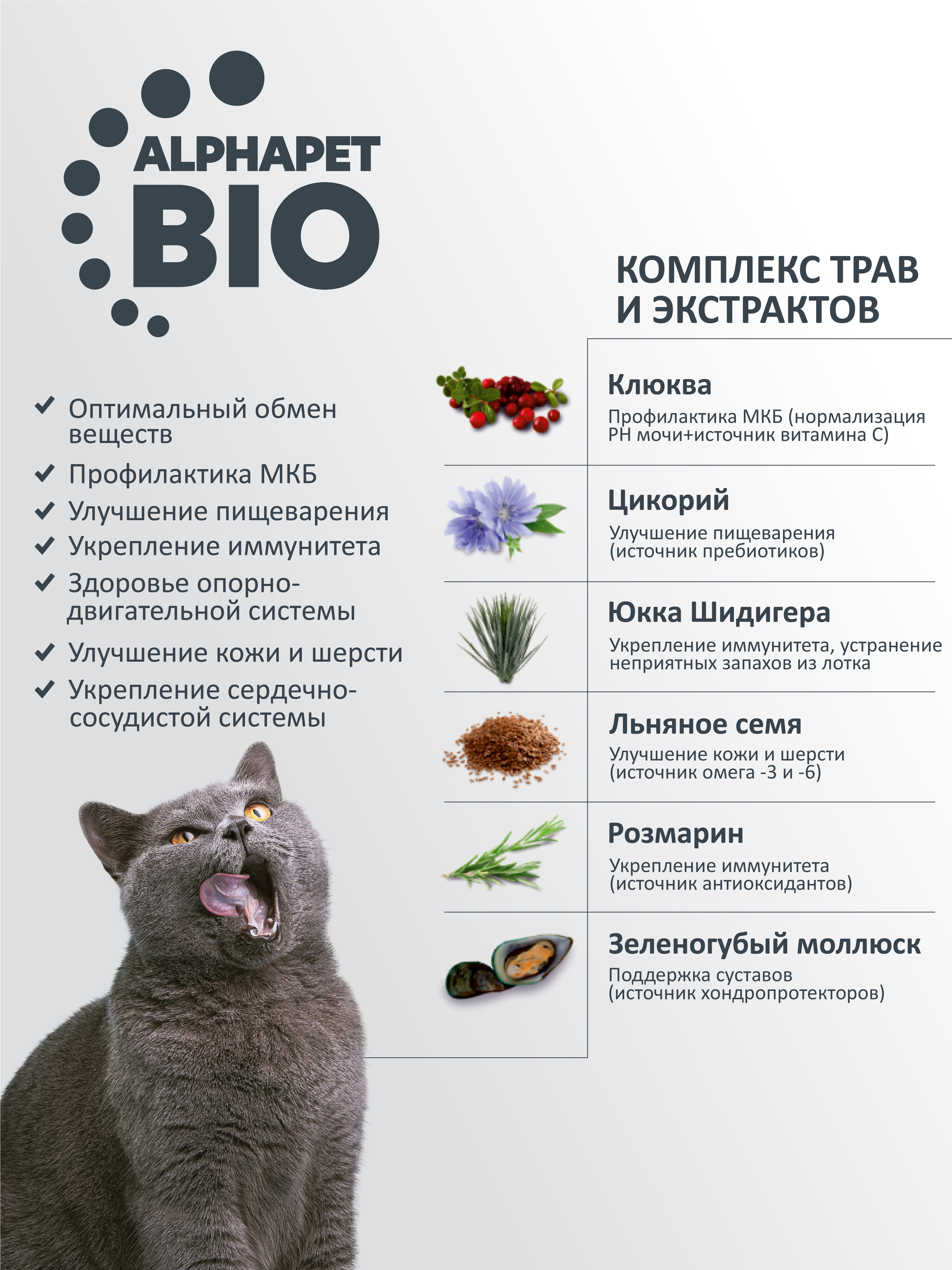 Сухой полнорационный корм холистик AlphaPet с ягненком и кроликом для выведения шерсти у кошек и котов 3 кг - фото 6