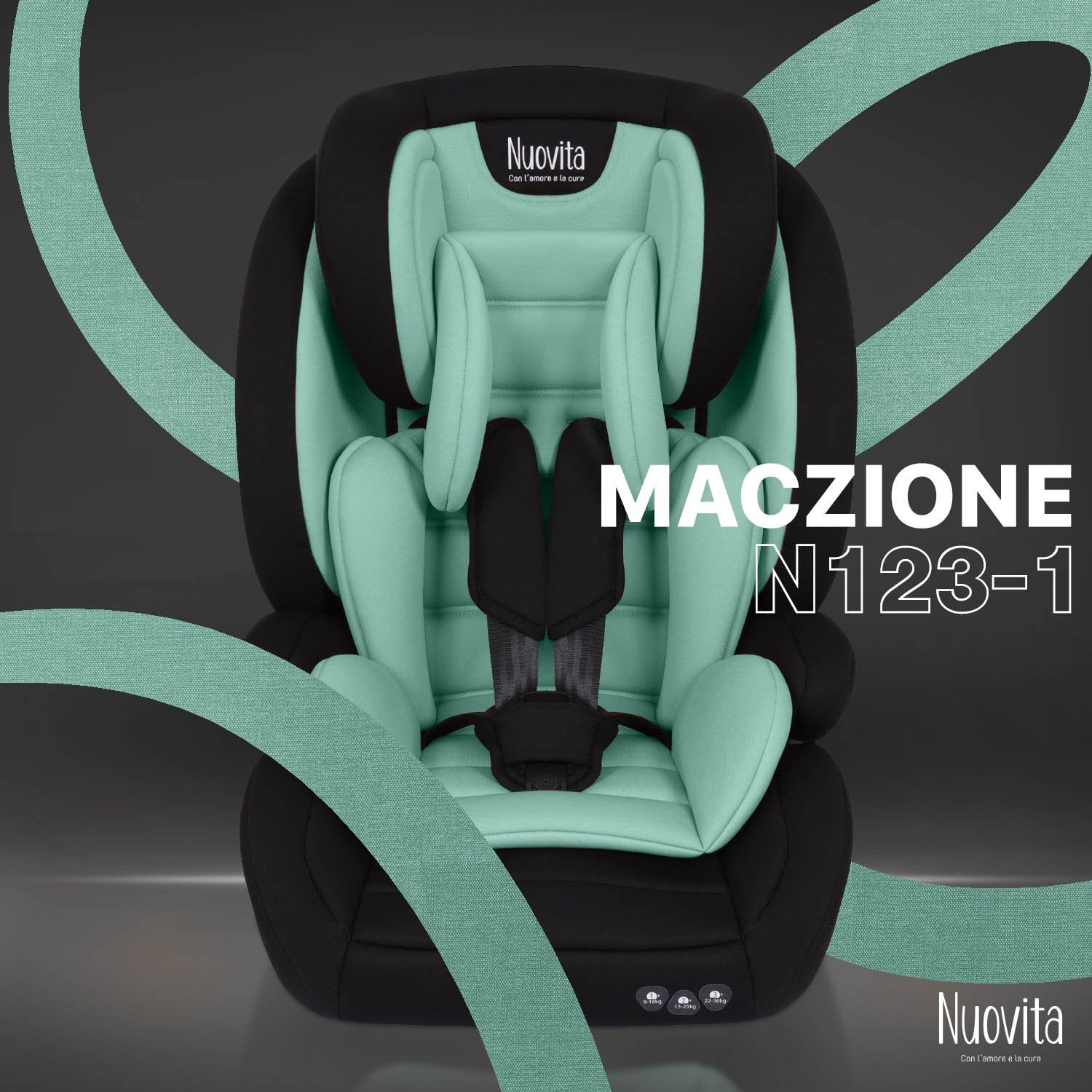 Изображение товара Автокресло Nuovita Maczione N123-1 1/2/3 (9-36 кг) бирюзовый Изображение товара Автокресло Nuovita Maczione N123-1 1/2/3 (9-36 кг) бирюзовый