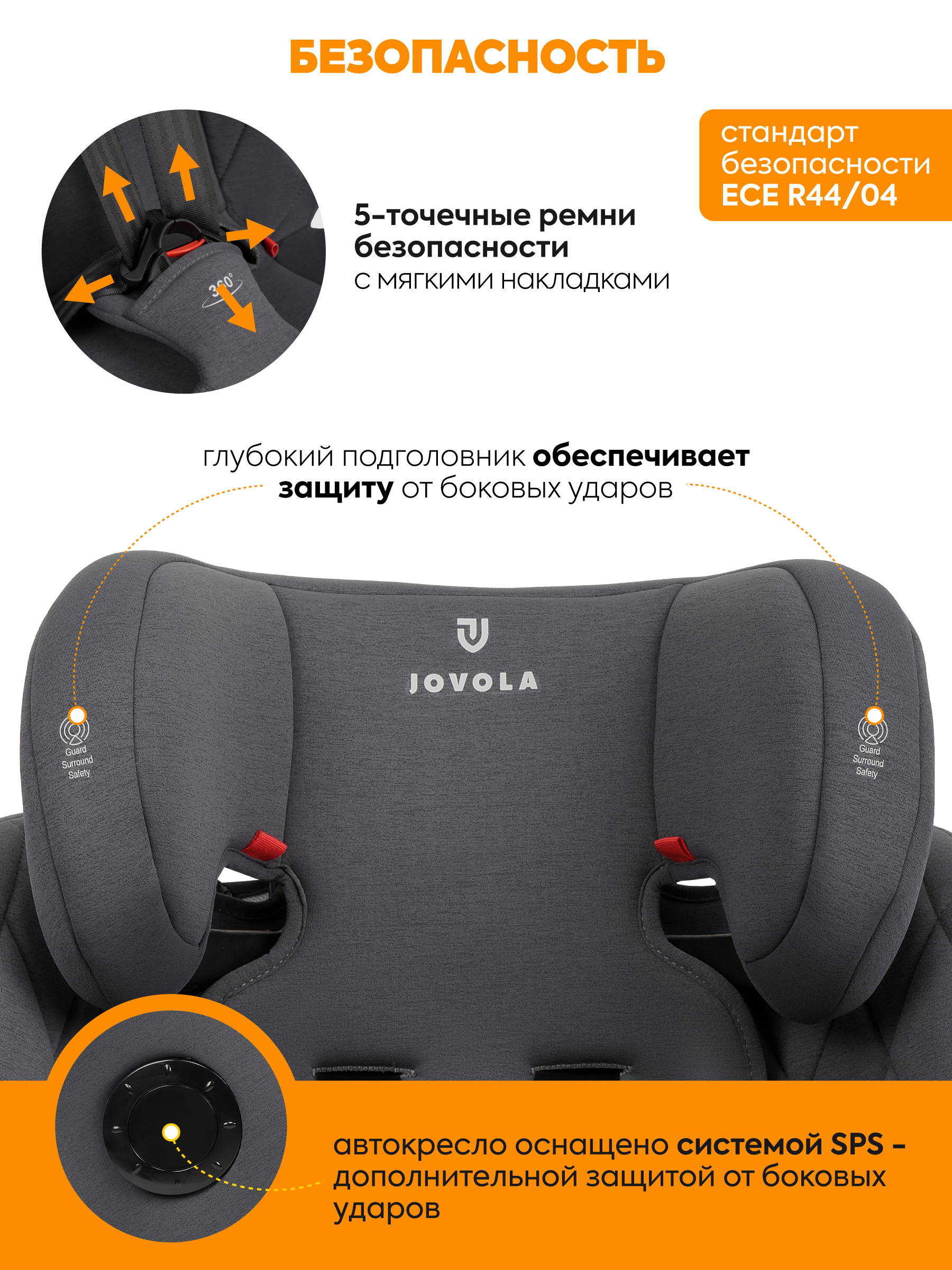 Автокресло JOVOLA Prime Isofix серый Isofix 0+/1/2/3 (0-36 кг) - фото 10