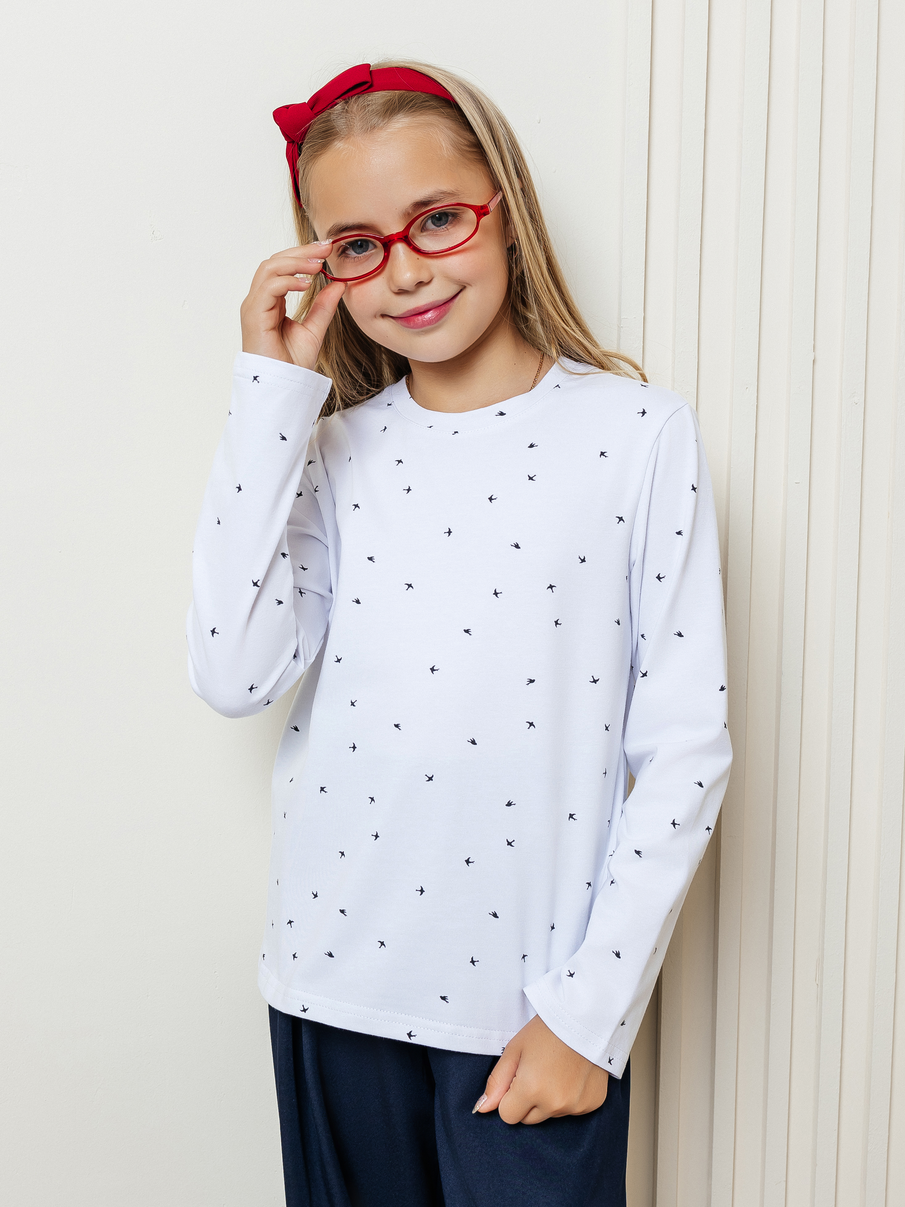 Лонгслив Селтекс Ю_ДК1 белый/ласточки черный - фото 2