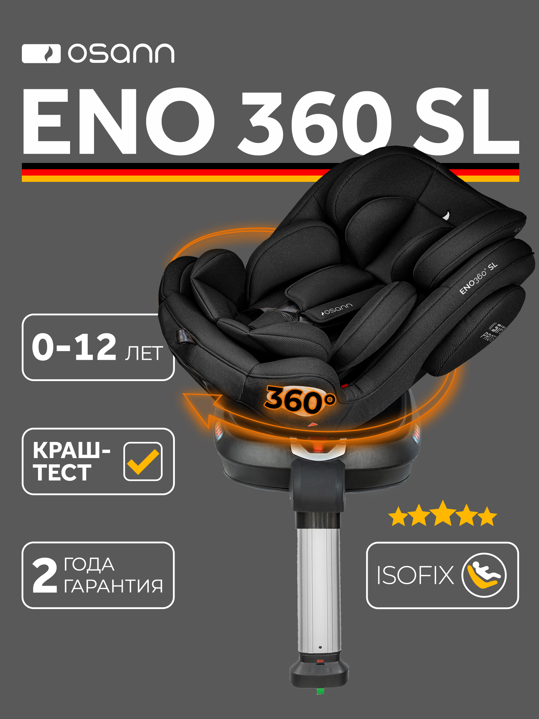 Изображение товара Автокресло Osann Eno 360 Carbon 0-36 кг Isofix 0+/1/2/3 (0-36 кг) черный Изображение товара Автокресло Osann Eno 360 Carbon 0-36 кг Isofix 0+/1/2/3 (0-36 кг) черный