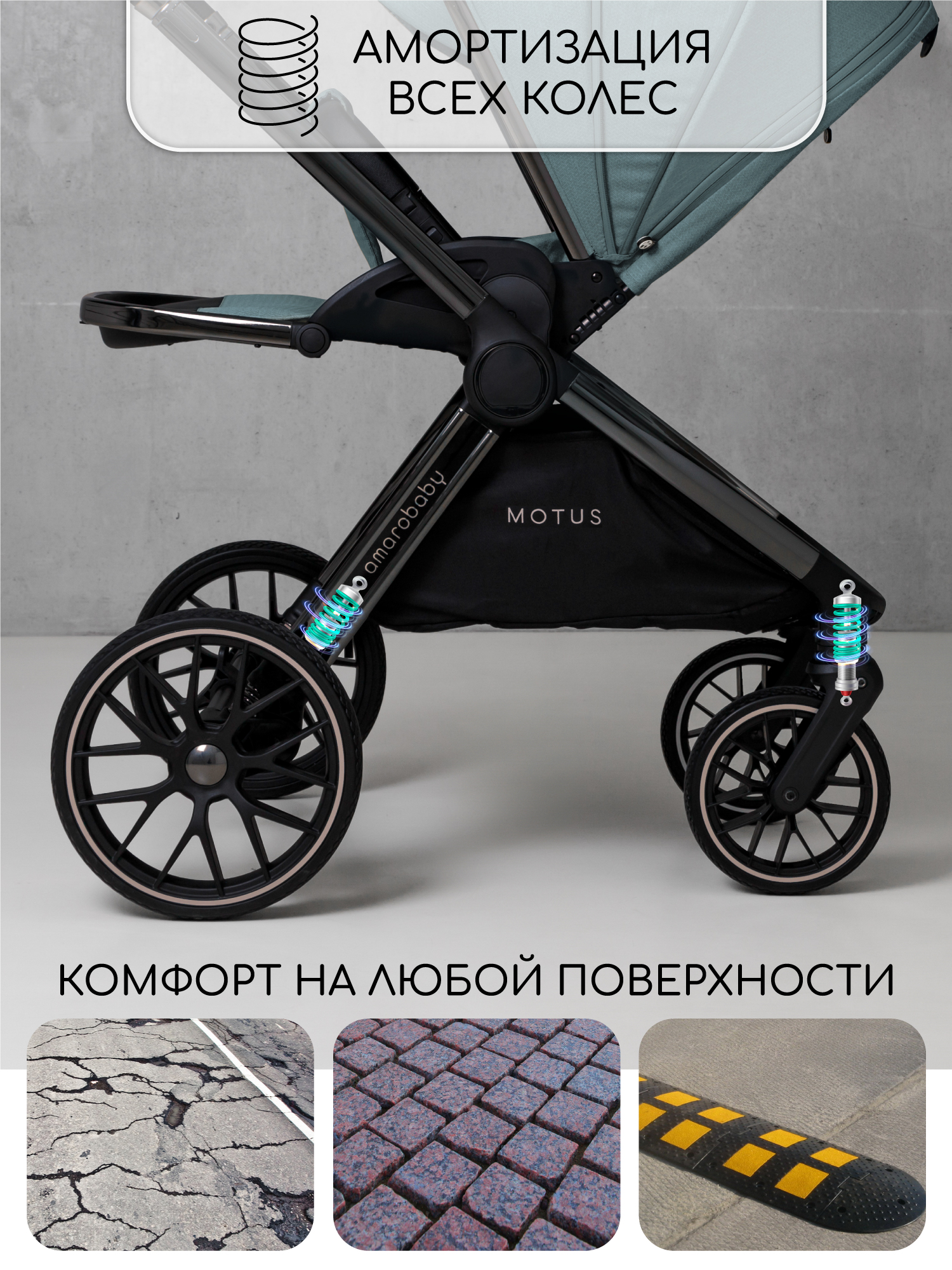 Коляска 2в1 Amarobaby Motus V2 бирюзовый - фото 9