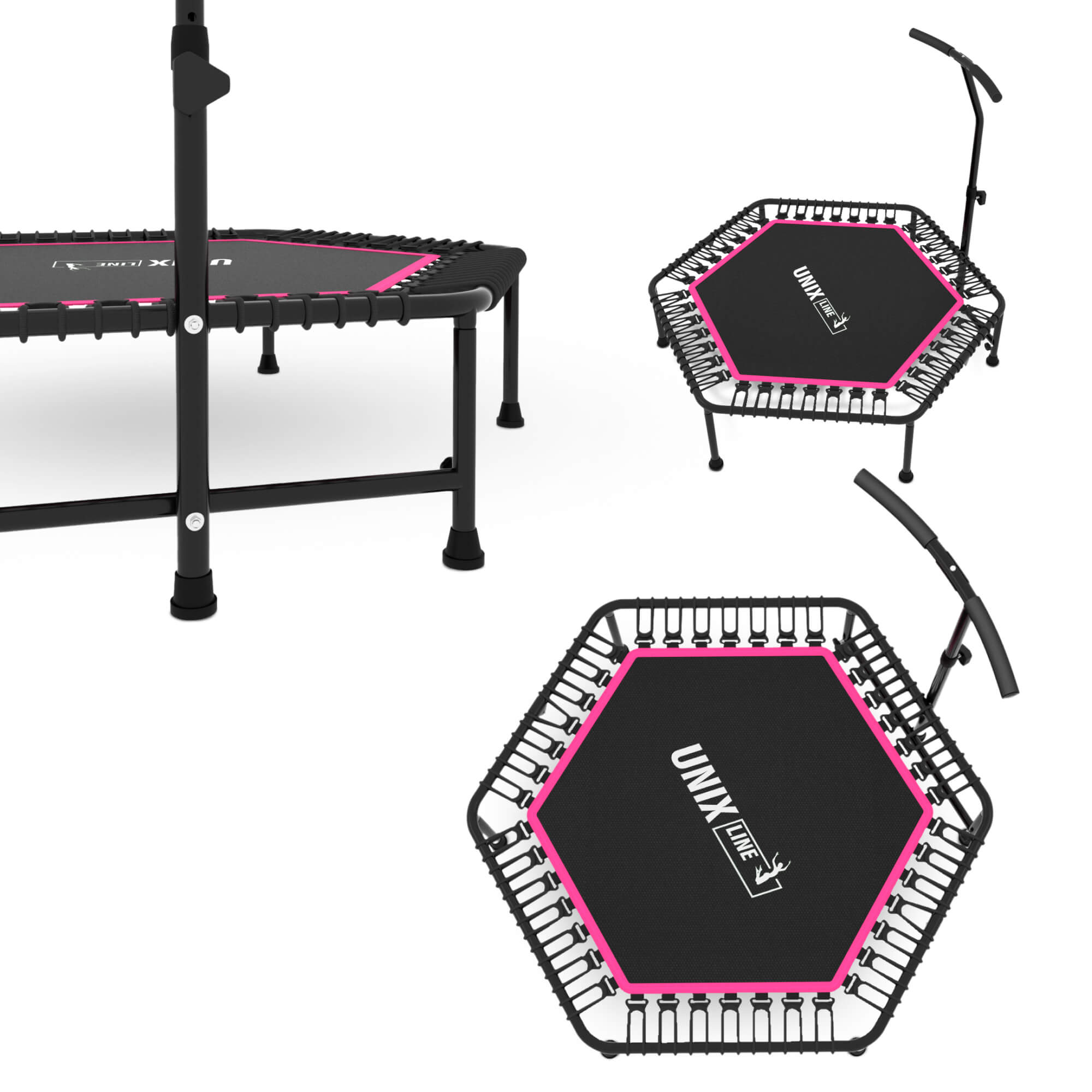 Батут спортивный с ручкой UNIX line Fitness Pink диаметр 125 см до 130 кг для джампинга - фото 21