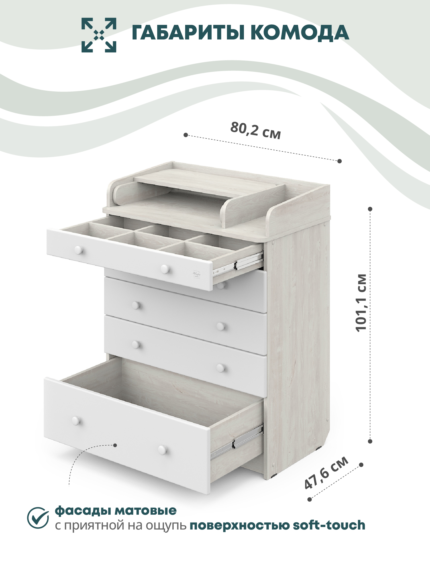 Комод пеленальный Aton Maks сосна касцина белый - фото 3