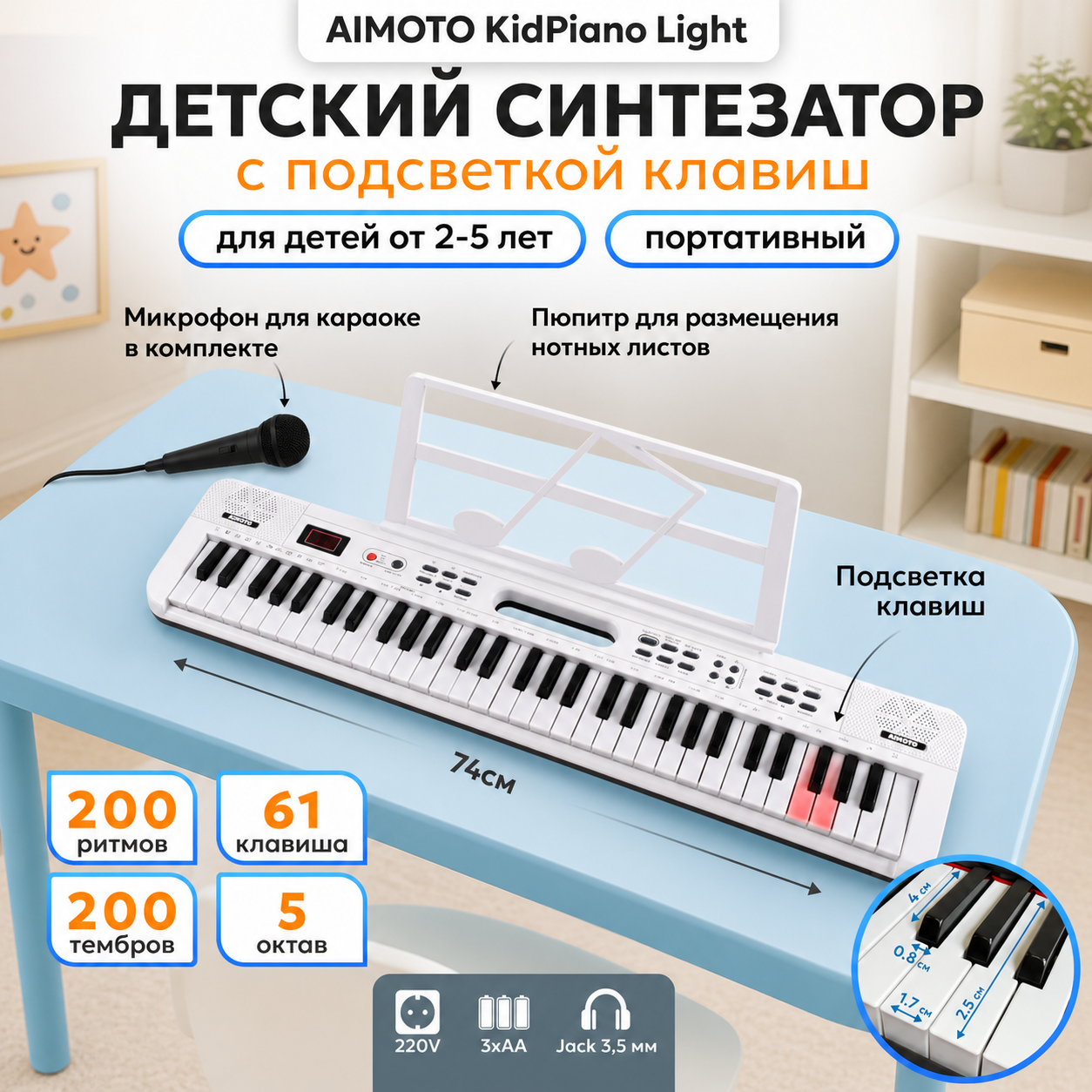 Игрушка музыкальная AIMOTO KidPiano Light синтезатор - фото 1
