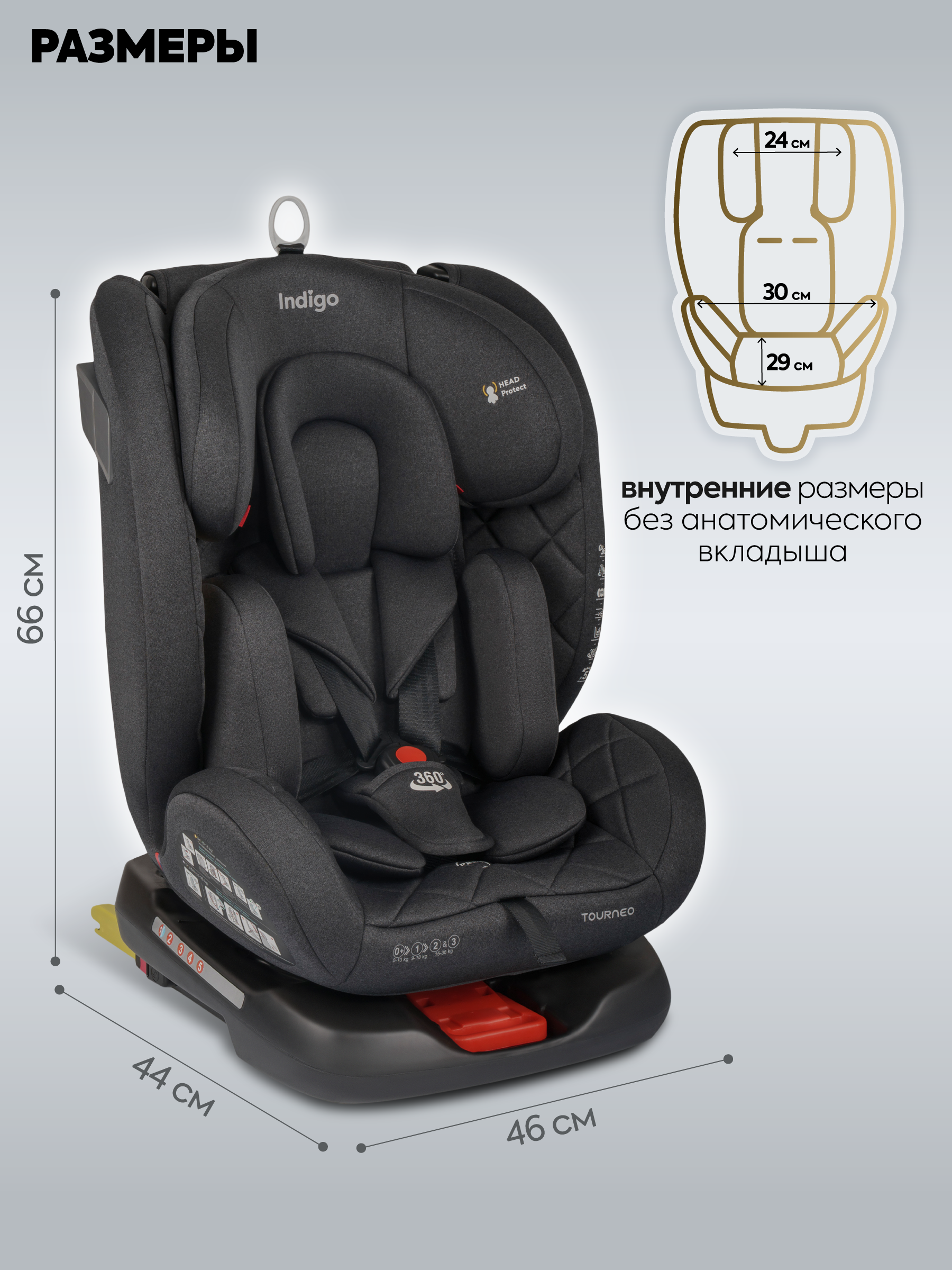 Автокресло Indigo Tourneo S Isofix 0+/1/2/3 (0-36 кг) серый - фото 3