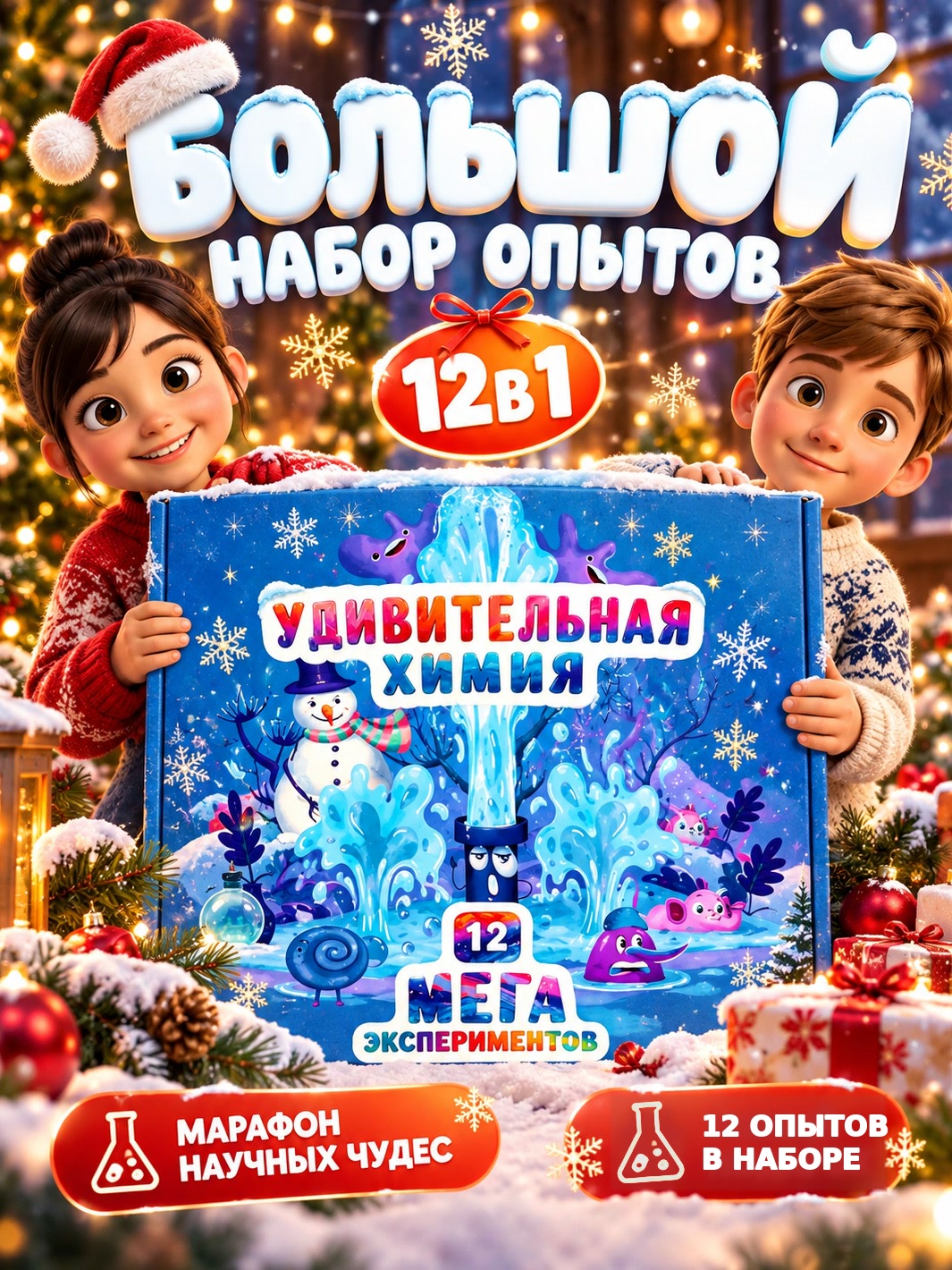 Набор для опытов Наукасити Удивительная химия 12 в 1 - фото 1