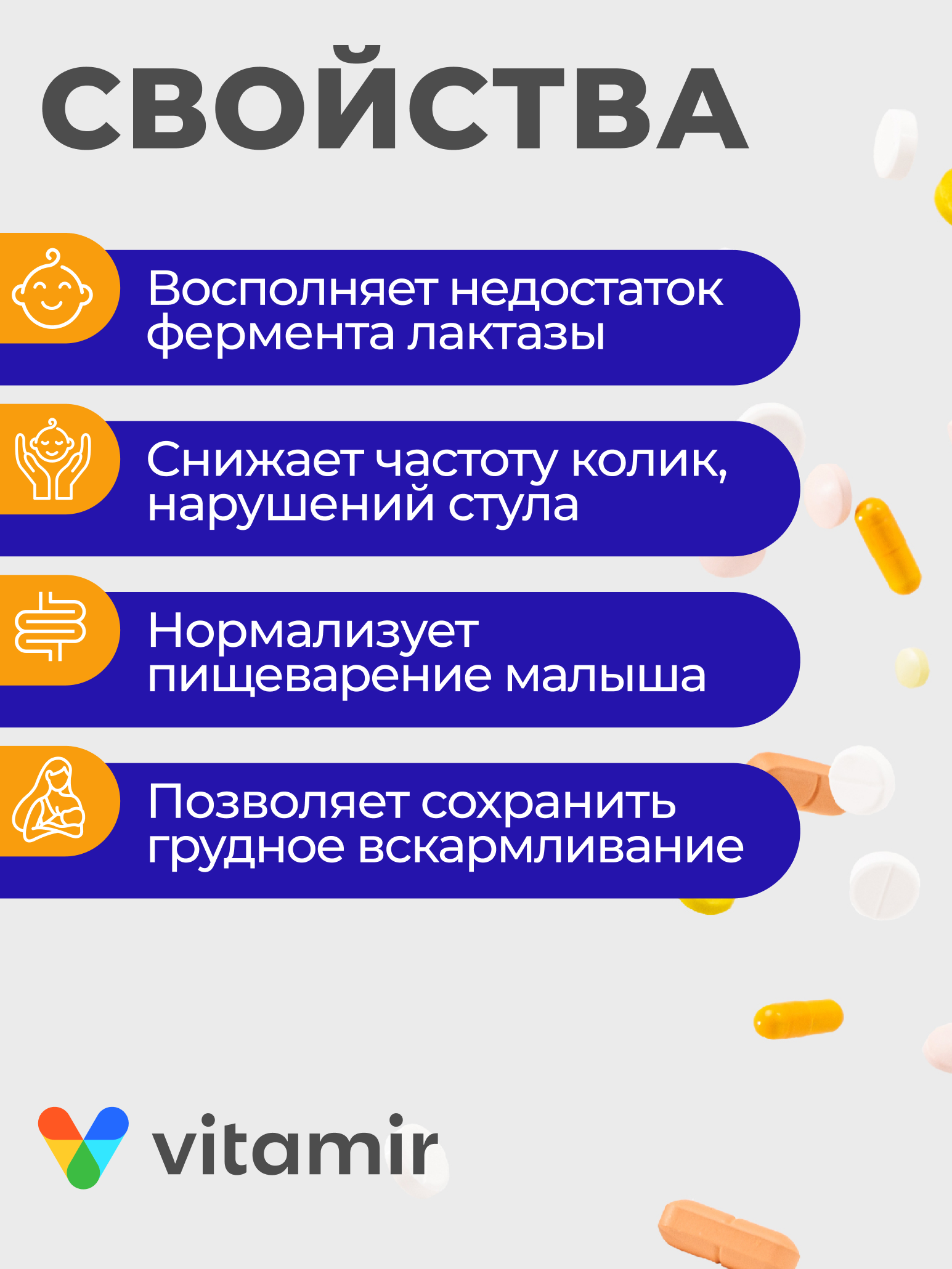 Лактаза Бэби VITAMIR Лактаза для пищеварения с первых дней жизни, 90 капсул - фото 2