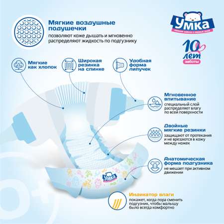 Подгузники Умкa S (3-6 кг) 70 шт.