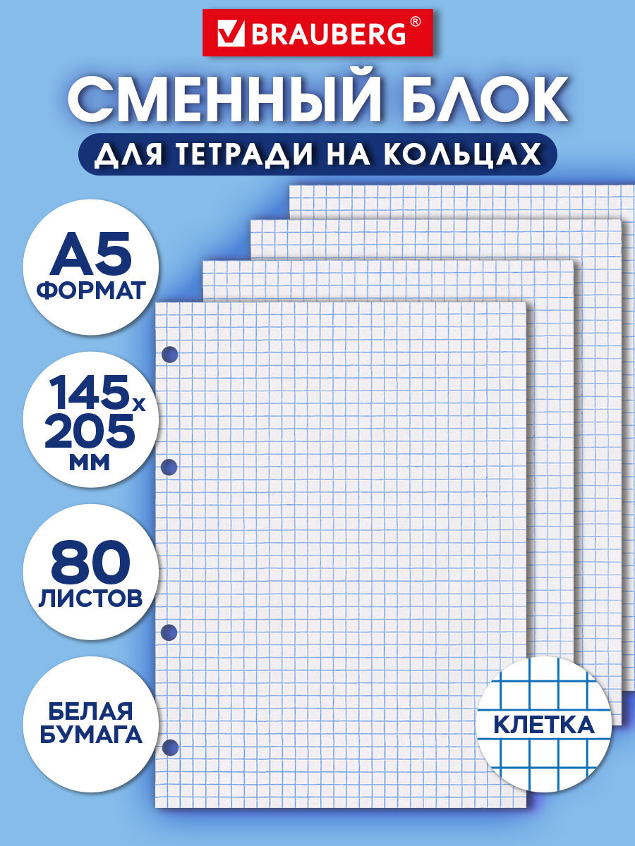 Тетрадь со сменным блоком Brauberg клетка 80 лист. - фото 1