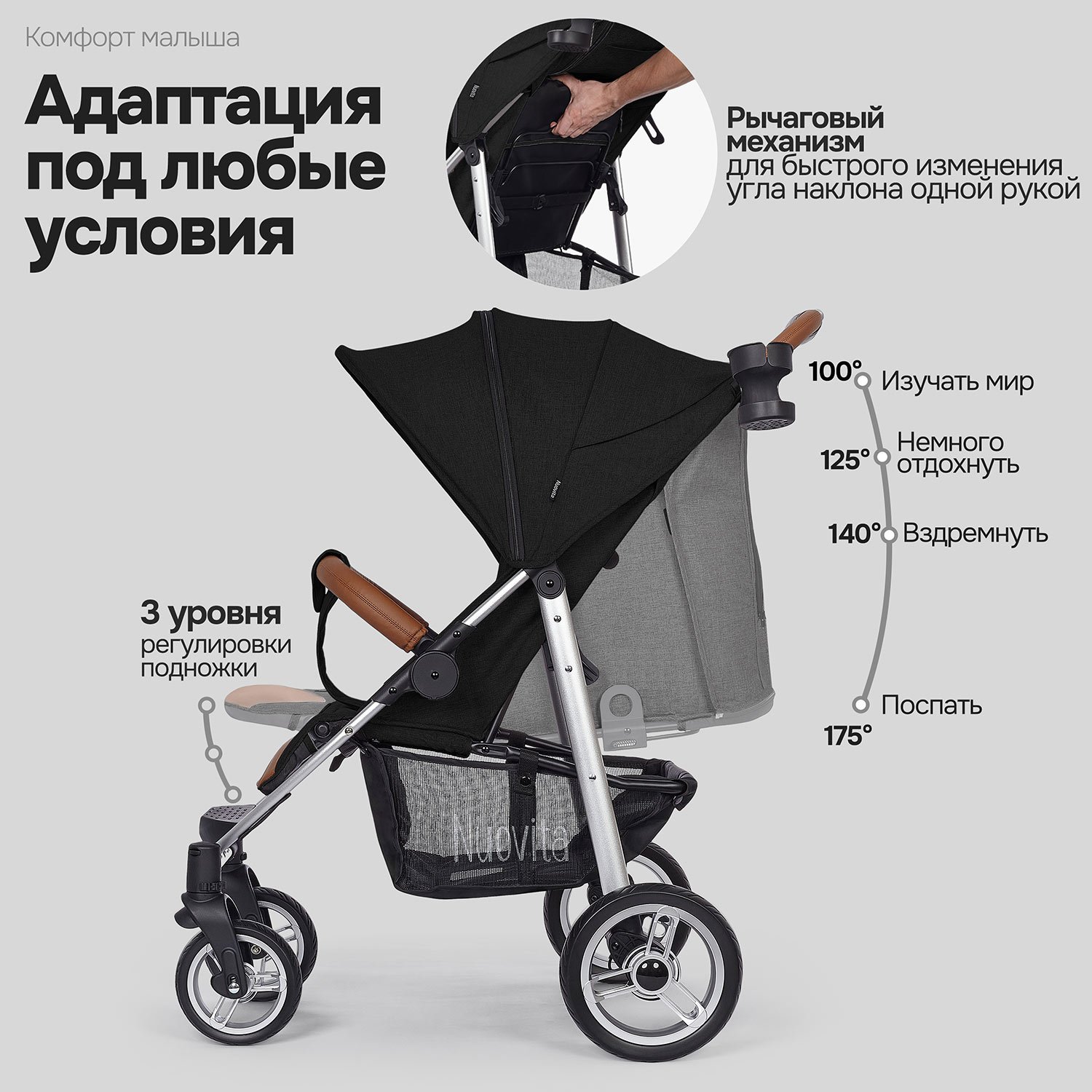 Коляска прогулочная Nuovita Corso черный - фото 4