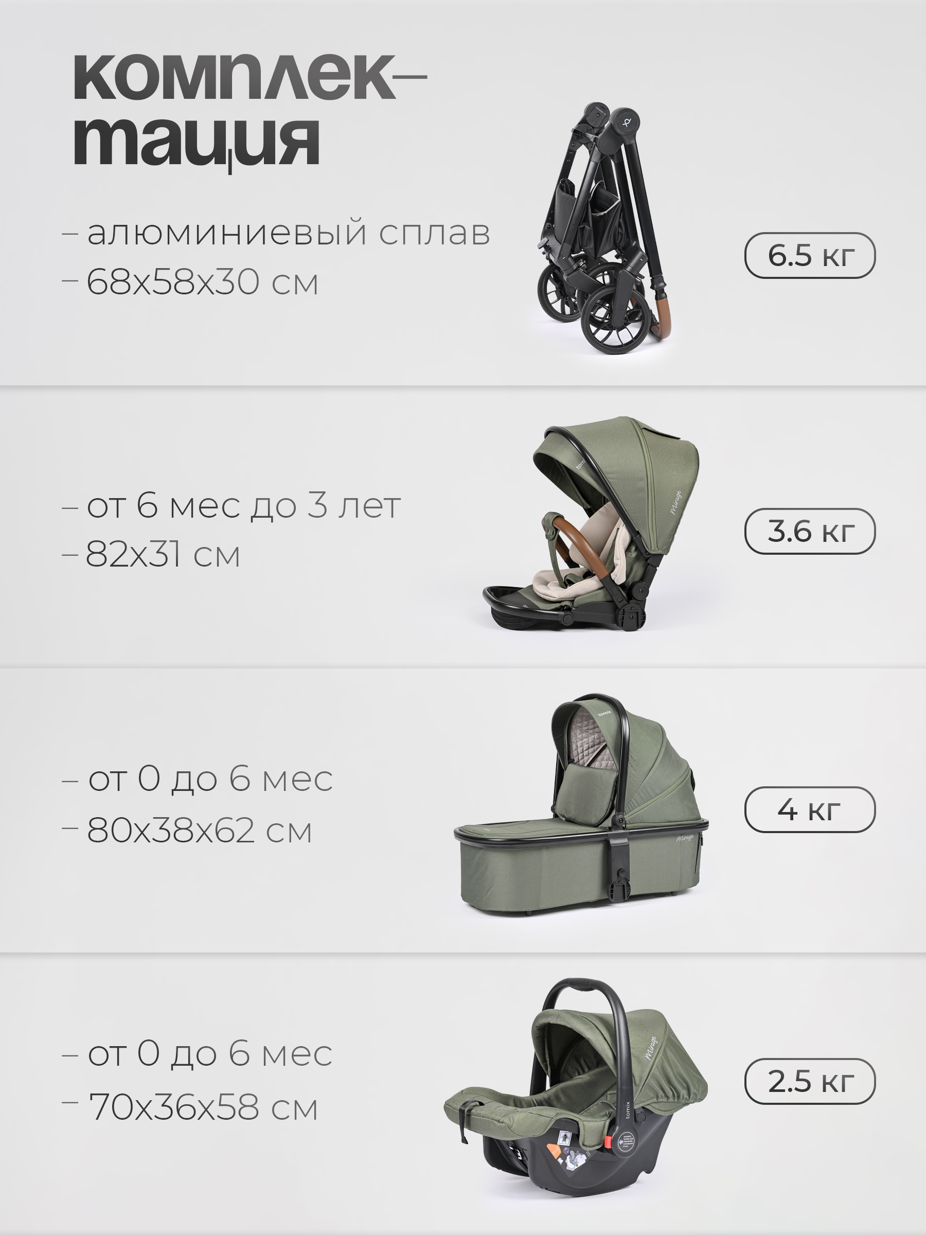 Коляска 3в1 Tomix Mirage зеленый - фото 20