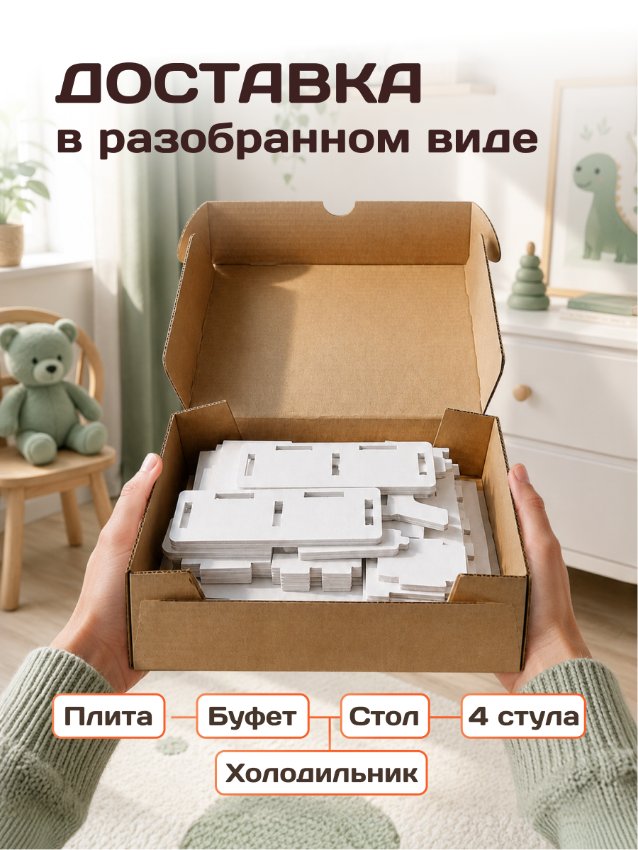 Аксессуар для кукол Pema kids кухня, кукольная техника, кукольный интерьер, стол, стул, комплект мебели 476420 Набор мебели Кухня (Белый) - фото 4