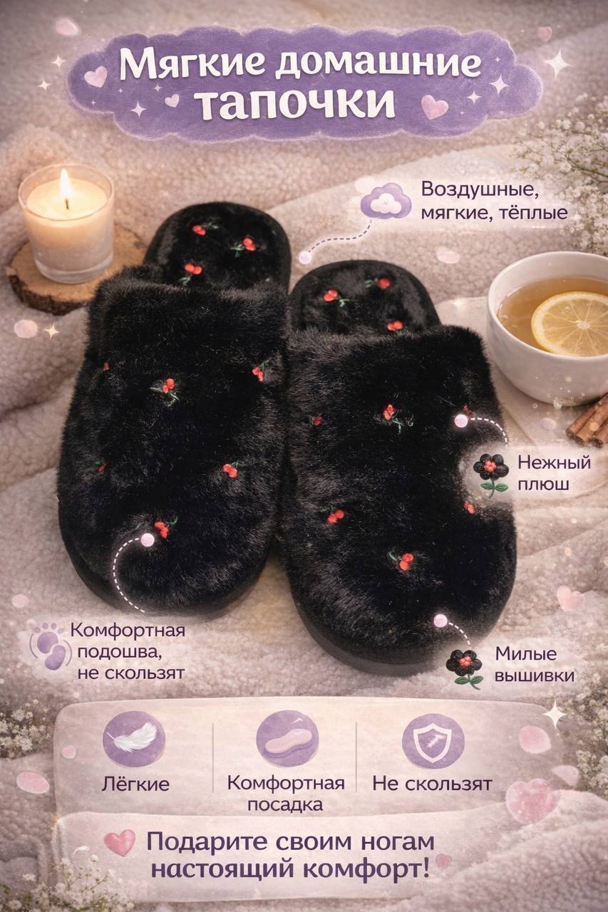 Тапочки mutter тапочки_черные_роза - фото 2