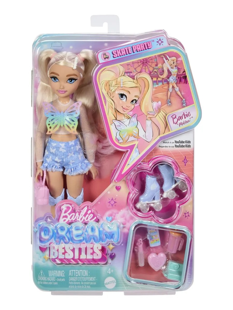 Кукла модельная Barbie Dream Besties Малибу на роликах высота 29 см JFX96/JFX95 - фото 6