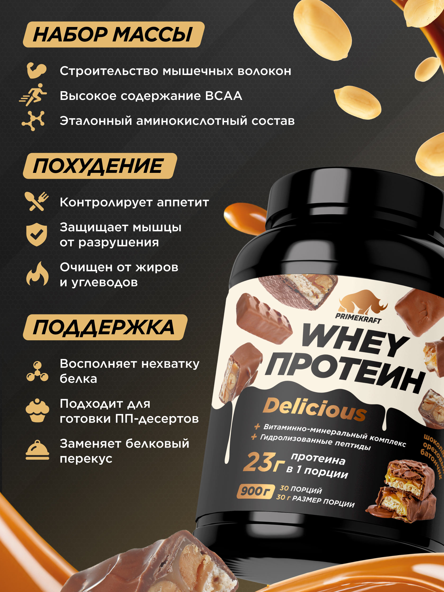 Протеин Whey Delisious Prime Kraft Шоколадно-ореховый батончик - фото 3