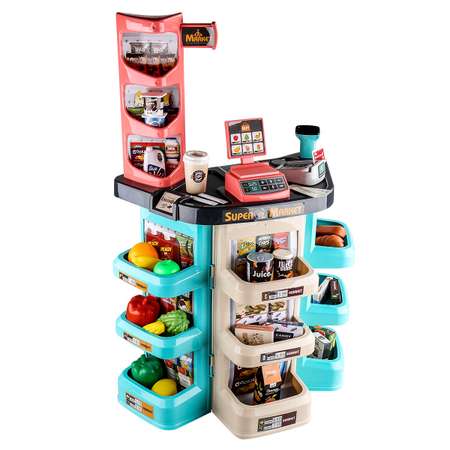 Игровой набор Jiacheng прилавок, касса, тележки и корзинки, продукты