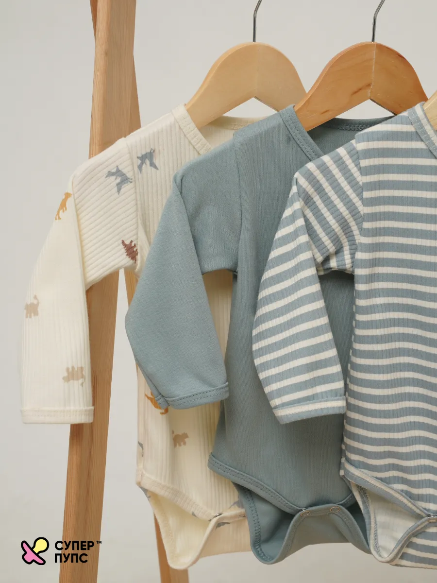 Боди 3 шт Супер Пупс нбр/3пр/бд/зап/полосатыединозавры - фото 21