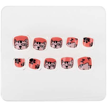 Накладные ногти детские LUKKY для педикюра 3-10 лет набор Pedicure style Kitty с липким слоем - клеем