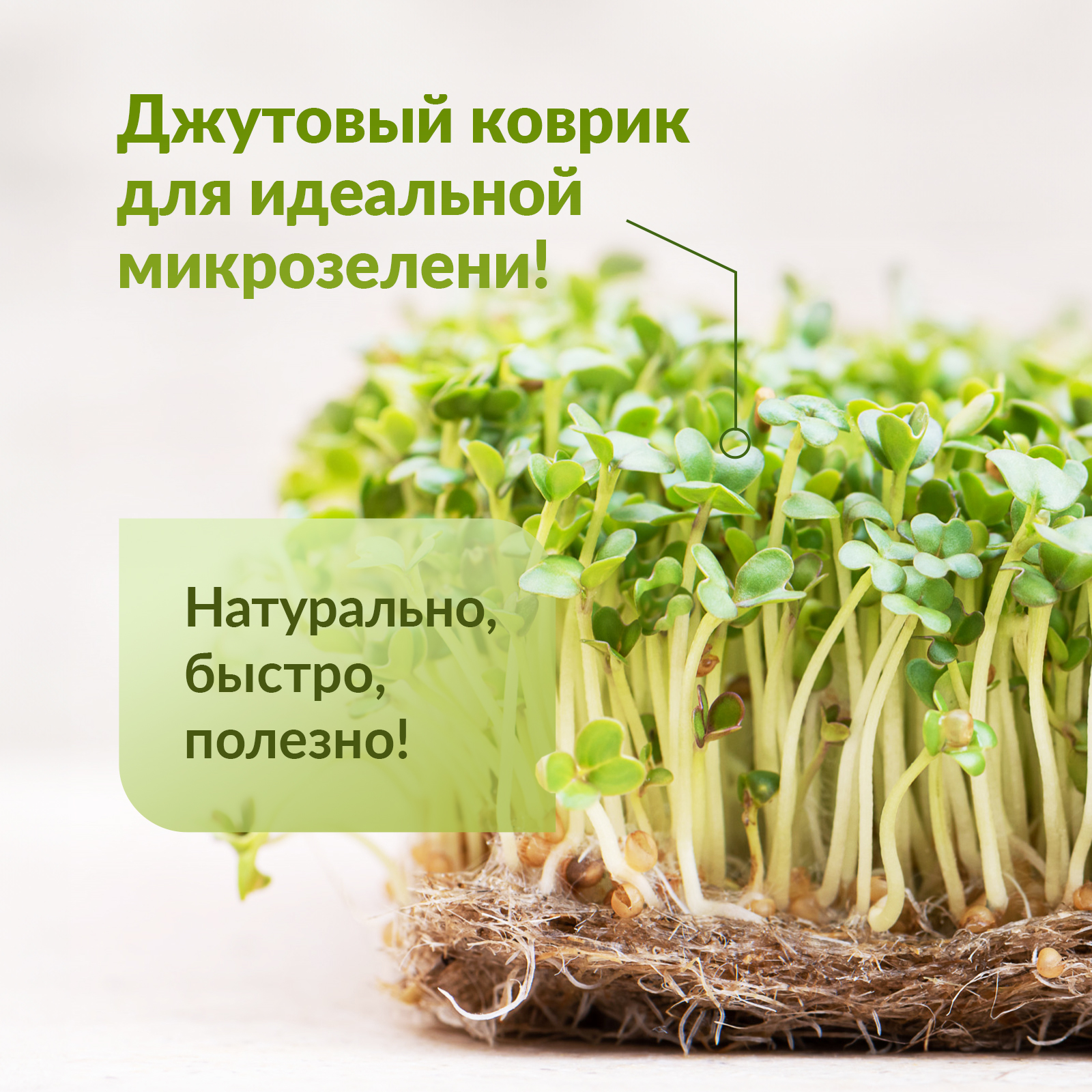 Джутовый коврик для проращивания микрозелени (15 х 10 см), набор из 10 штук - фото 2