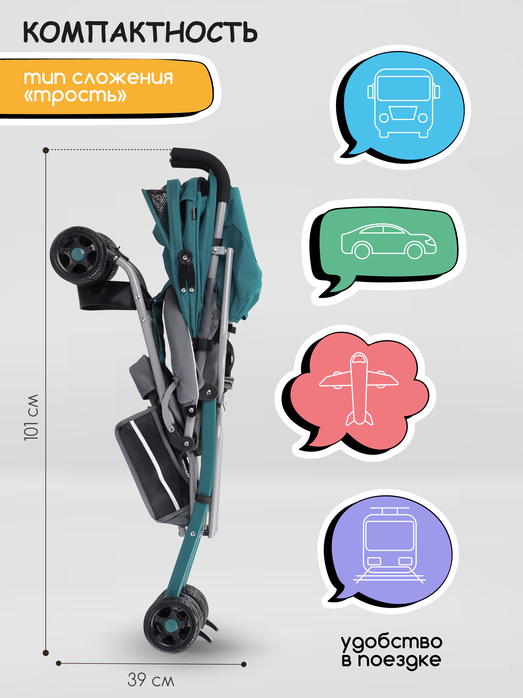 Коляска прогулочная Indigo Bono морская волна - фото 7