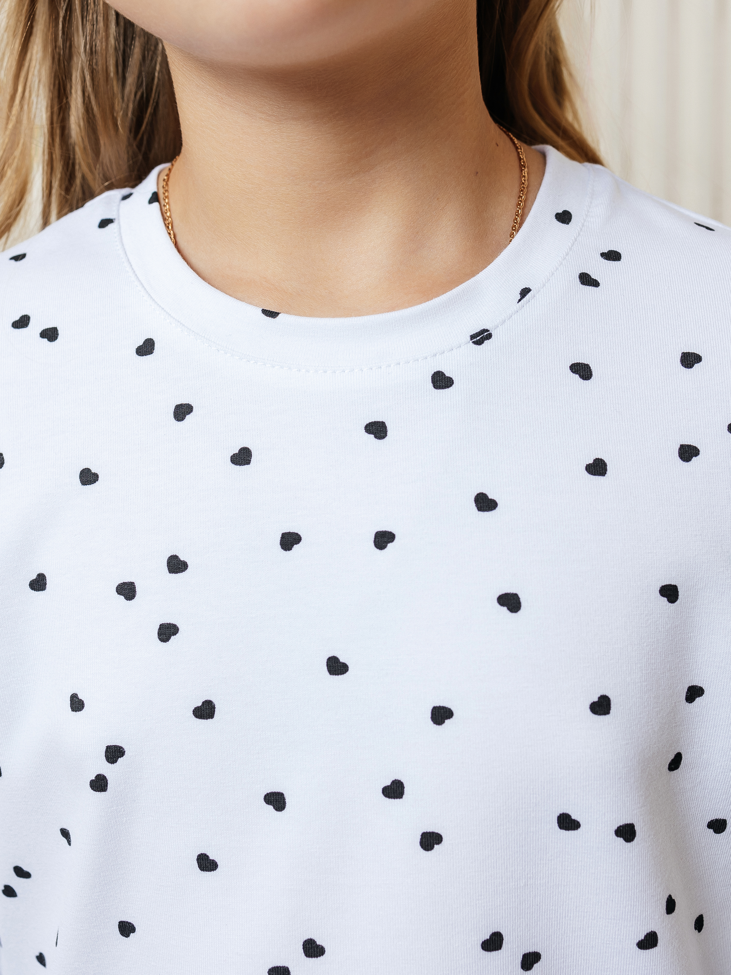 Лонгслив Селтекс Ю_ДК1 белый/сердечки мини черный - фото 10