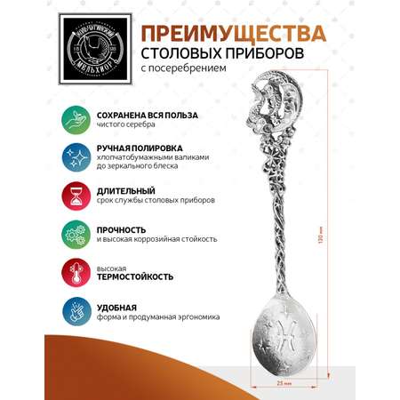 Ложка чайная Кольчугинский мельхиор Зодиак-Рыбы латунь посеребренная с чернением