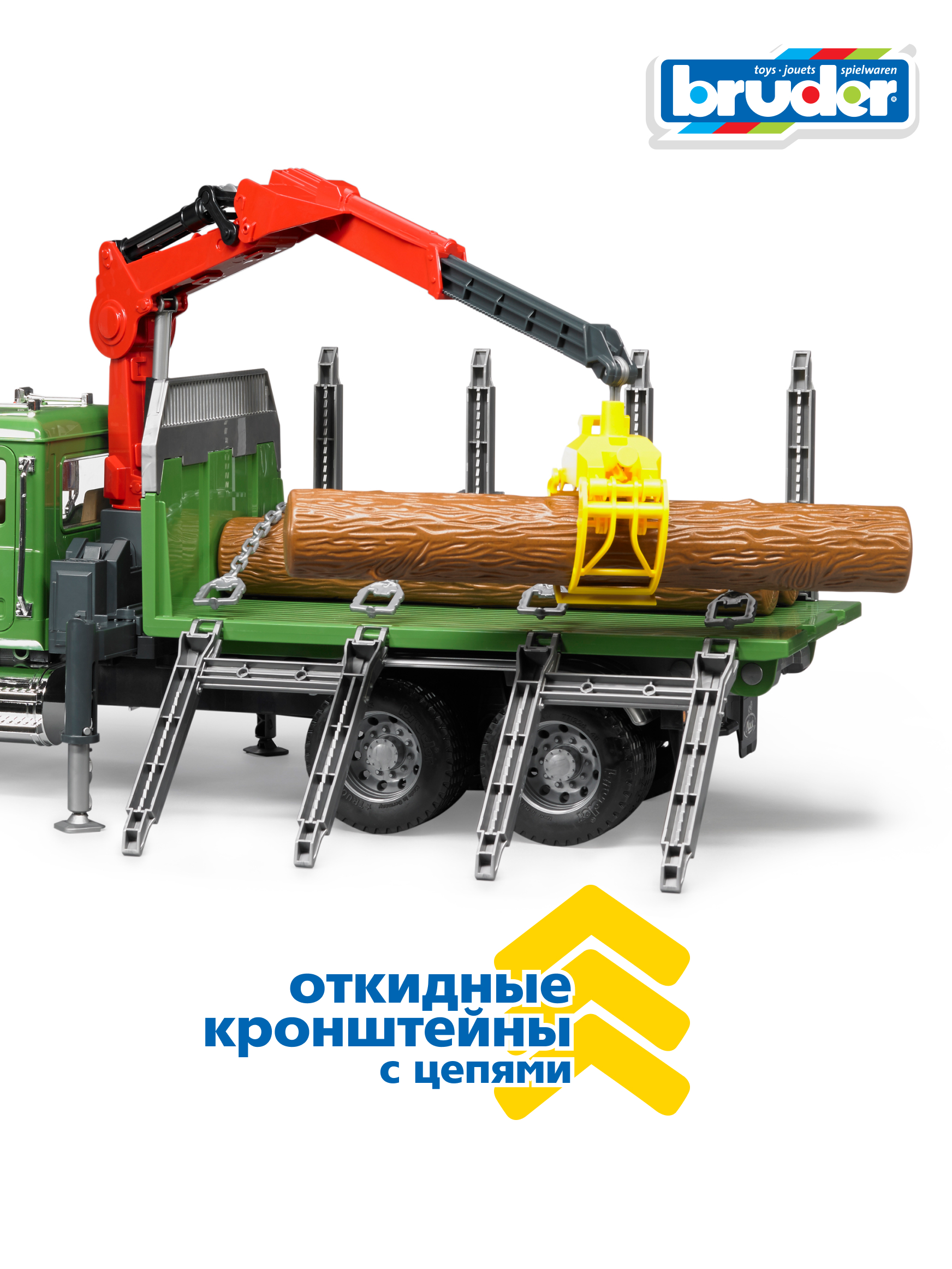 Грузовик Bruder MACK С портативным краном + брёвна 02-824 - фото 6