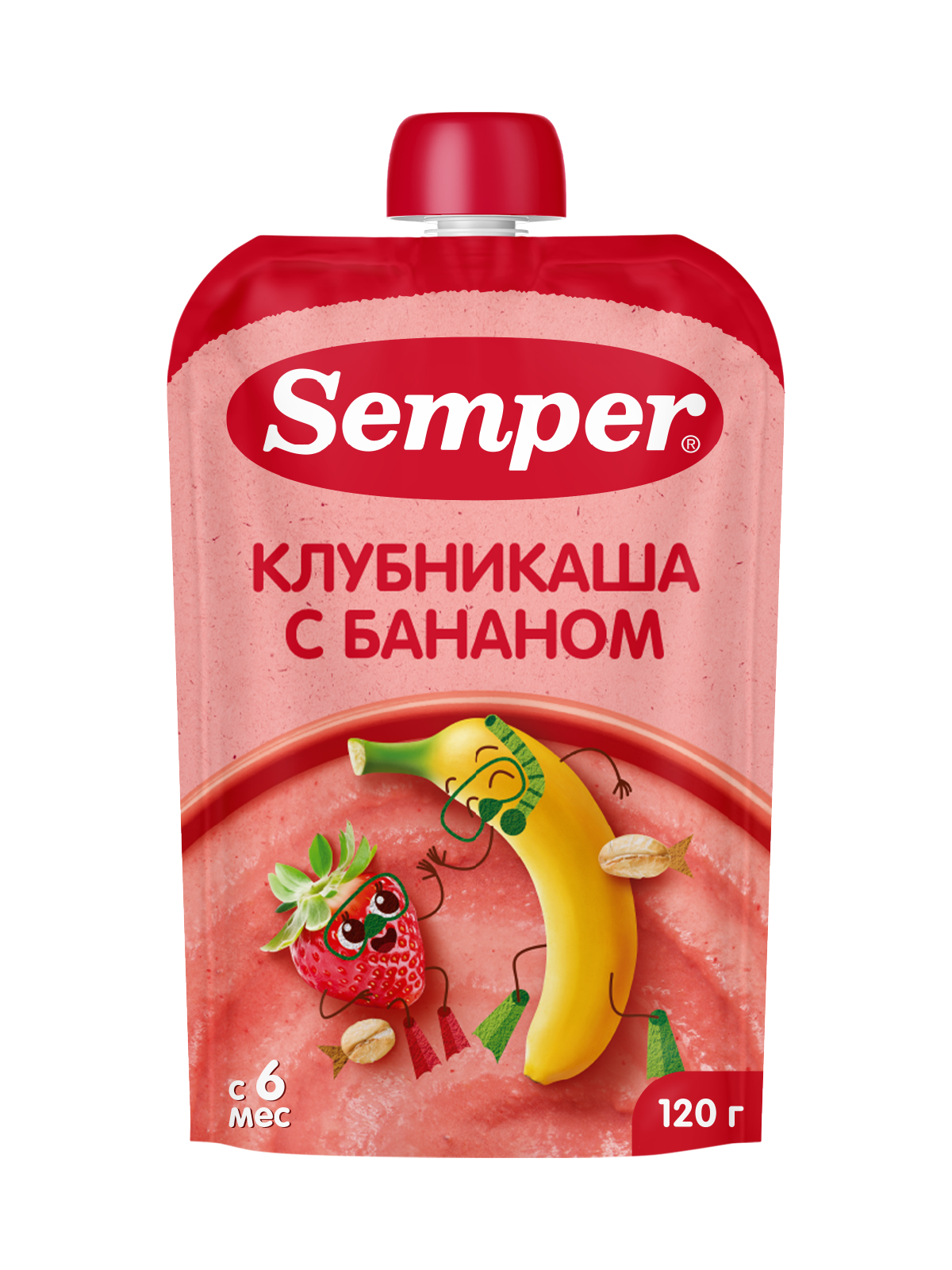 Изображение товара Пюре Semper Каша-банан-клубника с 6 месяцев 120 г натуральное питание