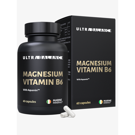 Магний с витамином В6 UltraBalance бад для мужчин и женщин Magnesium b6 с комплексом Aquamin 60 капсул