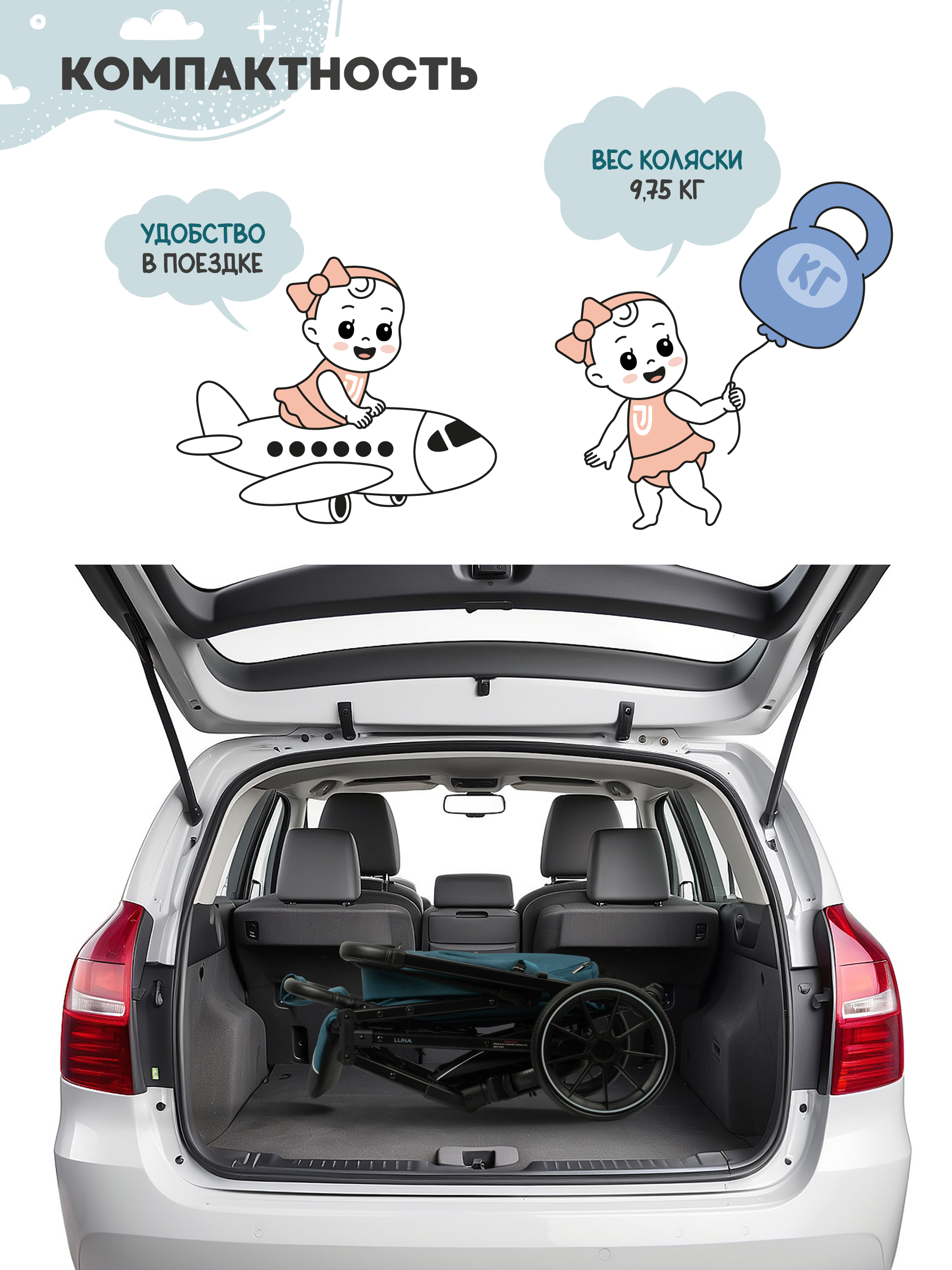 Коляска прогулочная JOVOLA LUNA синий - фото 2