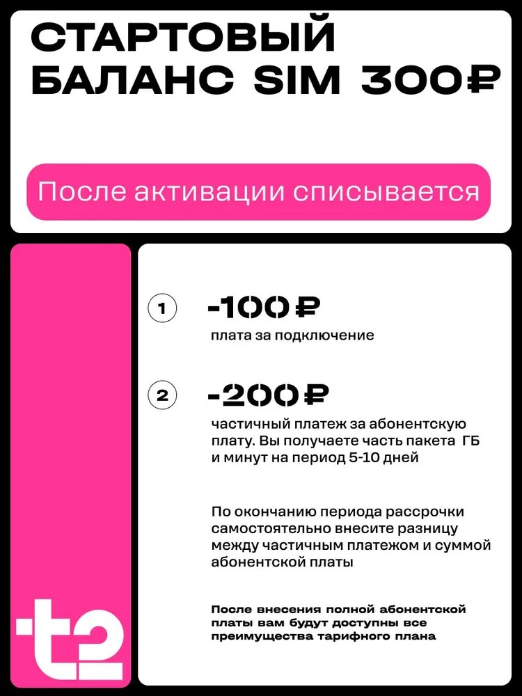 Сим-карта t2, тариф "Мой онлайн", баланс - 300 рублей - фото 4