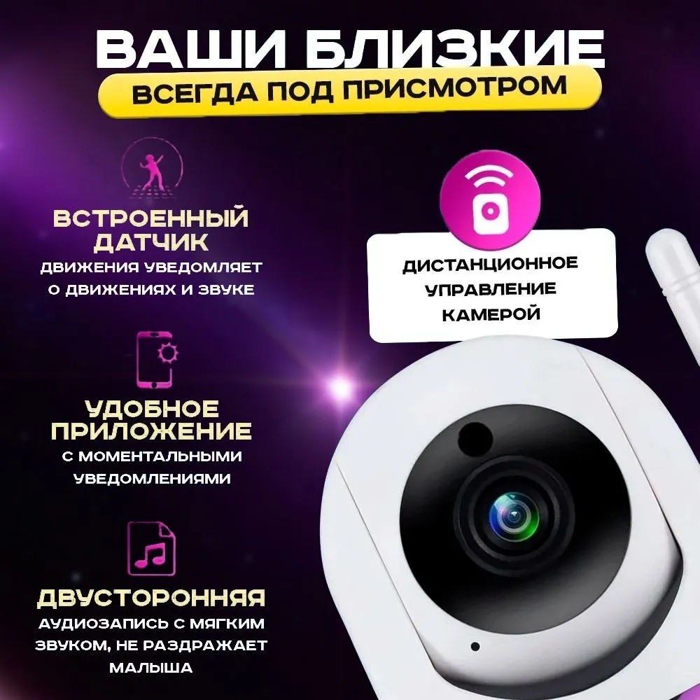 Видеокамера беспроводная IP камера WiFi CASTLELADY видеоняня камера видеонаблюдения для дома и квартиры 1920х1080 камера 360 - фото 3